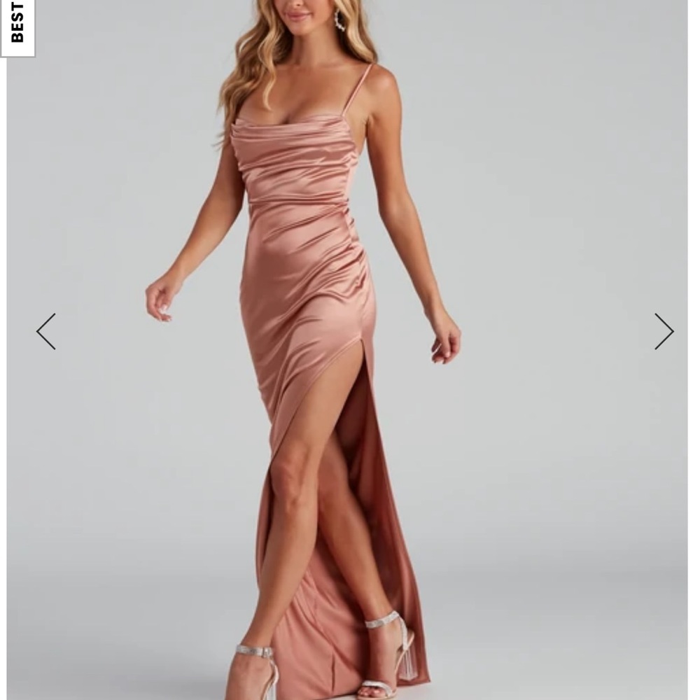 Rose gold prom dress with slit- never worn before
